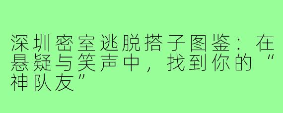 深圳密室逃脱搭子图鉴：在悬疑与笑声中，找到你的“神队友”
