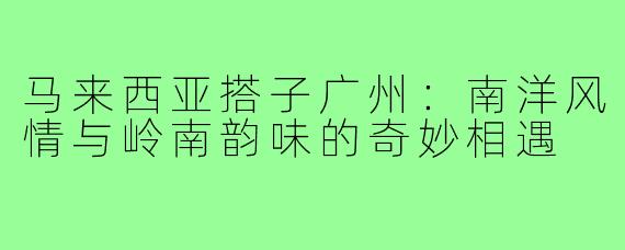 马来西亚搭子广州:南洋风情与岭南韵味的奇妙相遇