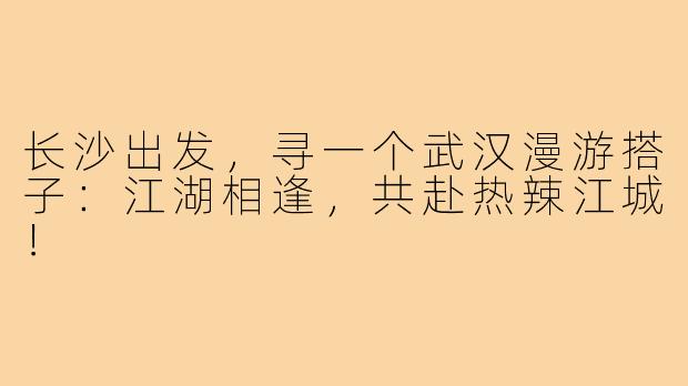 长沙出发，寻一个武汉漫游搭子：江湖相逢，共赴热辣江城！