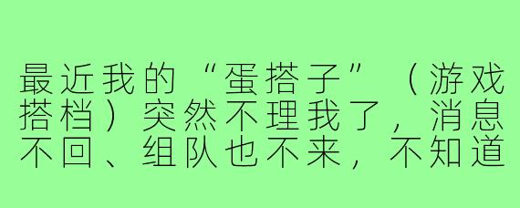 最近我的“蛋搭子”（游戏搭档）突然不理我了，消息不回、组队也不来，不知道该怎么办。这种情况该怎么处理呢？
