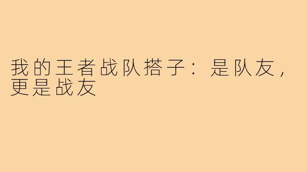 我的王者战队搭子：是队友，更是战友