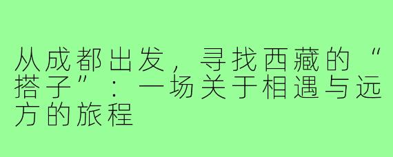 从成都出发，寻找西藏的“搭子”：一场关于相遇与远方的旅程