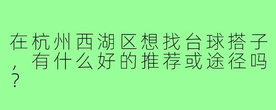 在杭州西湖区想找台球搭子，有什么好的推荐或途径吗？
