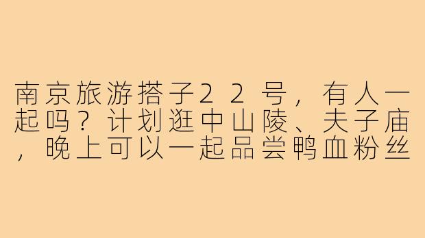 南京旅游搭子22号，有人一起吗？计划逛中山陵、夫子庙，晚上可以一起品尝鸭血粉丝汤，有同行的伙伴吗？-南京旅游搭子22号