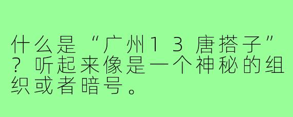 什么是“广州13唐搭子”?听起来像是一个神秘的组织或者暗号。