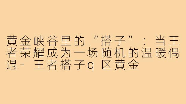黄金峡谷里的“搭子”:当王者荣耀成为一场随机的温暖偶遇-王者搭子q区黄金