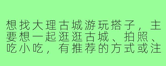 想找大理古城游玩搭子,主要想一起逛逛古城、拍照、吃小吃,有推荐的方式或注意事项吗?
