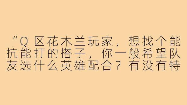 “Q区花木兰玩家，想找个能抗能打的搭子，你一般希望队友选什么英雄配合？有没有特别讨厌的对线组合？”