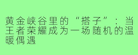 黄金峡谷里的“搭子”:当王者荣耀成为一场随机的温暖偶遇