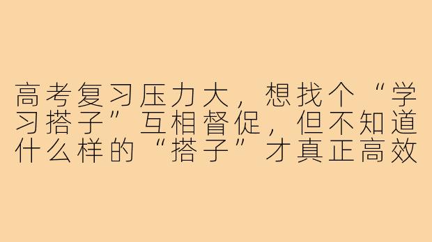 高考复习压力大，想找个“学习搭子”互相督促，但不知道什么样的“搭子”才真正高效？有什么具体建议吗？