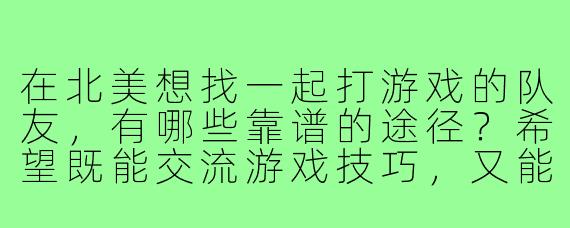 在北美想找一起打游戏的队友，有哪些靠谱的途径？希望既能交流游戏技巧，又能轻松社交。