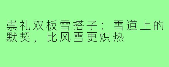 崇礼双板雪搭子：雪道上的默契，比风雪更炽热