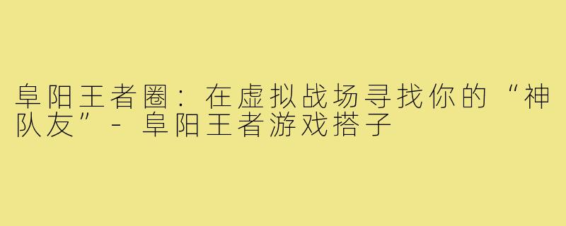 阜阳王者圈:在虚拟战场寻找你的“神队友”-阜阳王者游戏搭子