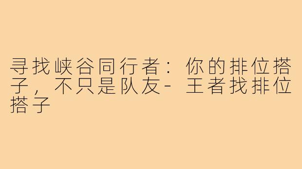 寻找峡谷同行者:你的排位搭子,不只是队友-王者找排位搭子