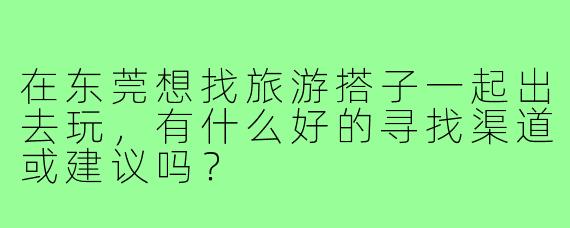 在东莞想找旅游搭子一起出去玩，有什么好的寻找渠道或建议吗？