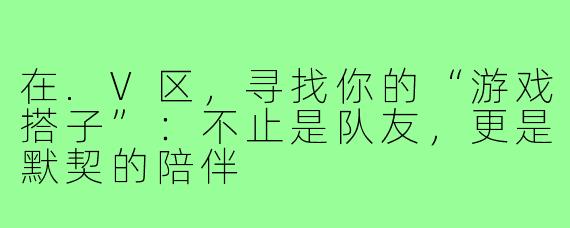 在.V区，寻找你的“游戏搭子”：不止是队友，更是默契的陪伴