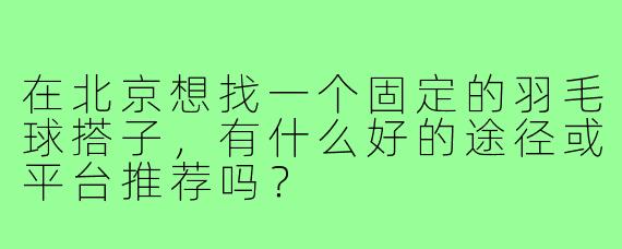 在北京想找一个固定的羽毛球搭子,有什么好的途径或平台推荐吗?