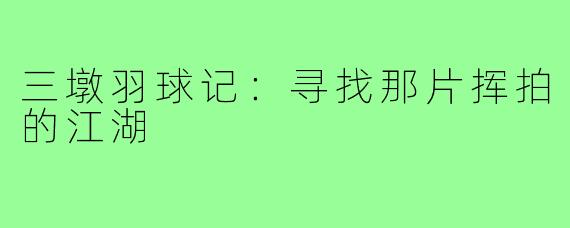 三墩羽球记:寻找那片挥拍的江湖
