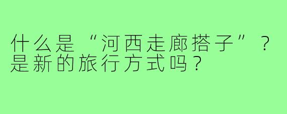 什么是“河西走廊搭子”？是新的旅行方式吗？