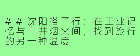 ##沈阳搭子行：在工业记忆与市井烟火间，找到旅行的另一种温度