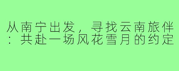 从南宁出发,寻找云南旅伴:共赴一场风花雪月的约定