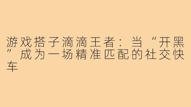 游戏搭子滴滴王者：当“开黑”成为一场精准匹配的社交快车