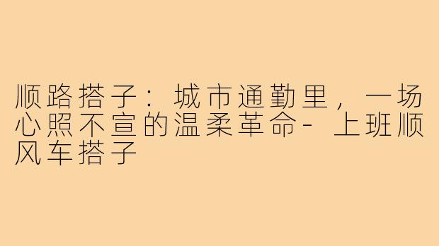 顺路搭子:城市通勤里,一场心照不宣的温柔革命-上班顺风车搭子