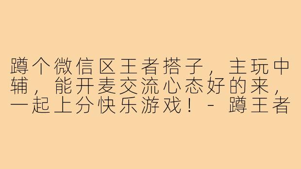 蹲个微信区王者搭子,主玩中辅,能开麦交流心态好的来,一起上分快乐游戏!-蹲王者搭子微信区