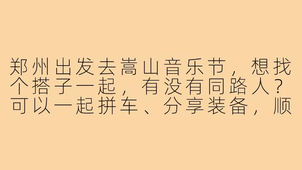 郑州出发去嵩山音乐节,想找个搭子一起,有没有同路人?可以一起拼车、分享装备,顺便互相照应,路上也能聊聊天热闹点!-嵩山音乐节搭子郑州