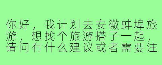 你好，我计划去安徽蚌埠旅游，想找个旅游搭子一起，请问有什么建议或者需要注意的地方吗？