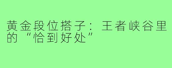 黄金段位搭子:王者峡谷里的“恰到好处”