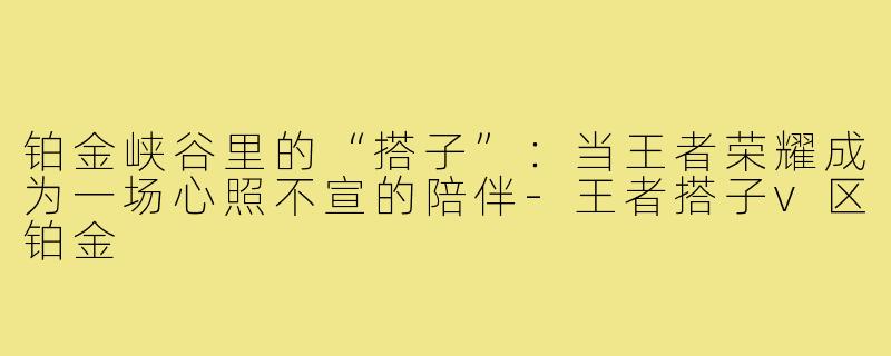铂金峡谷里的“搭子”：当王者荣耀成为一场心照不宣的陪伴-王者搭子v区铂金