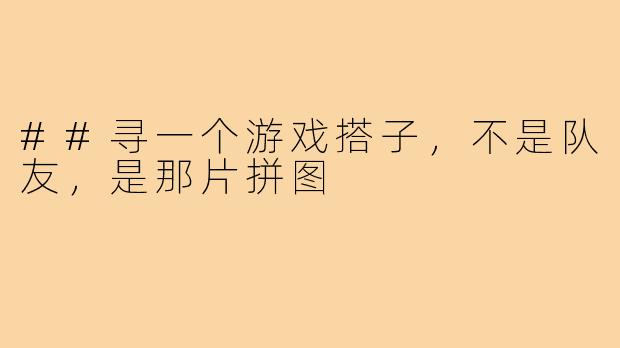 ##寻一个游戏搭子,不是队友,是那片拼图