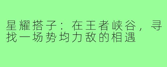 星耀搭子：在王者峡谷，寻找一场势均力敌的相遇