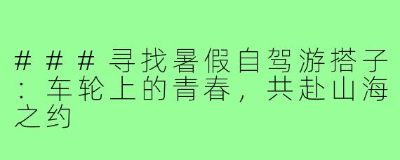 ###寻找暑假自驾游搭子:车轮上的青春,共赴山海之约