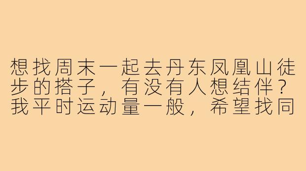 想找周末一起去丹东凤凰山徒步的搭子，有没有人想结伴？我平时运动量一般，希望找同样休闲游的伙伴，路上互相照应拍照，当天往返。有经验的朋友可以分享一下路线和注意事项吗？