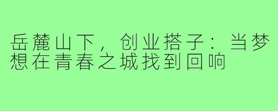 岳麓山下,创业搭子:当梦想在青春之城找到回响