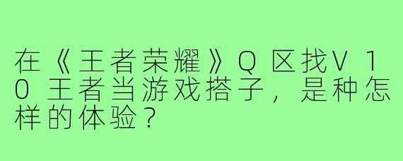 在《王者荣耀》Q区找V10王者当游戏搭子，是种怎样的体验？