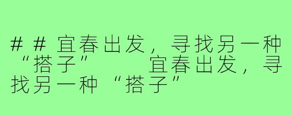 ##宜春出发,寻找另一种“搭子”
宜春出发,寻找另一种“搭子”