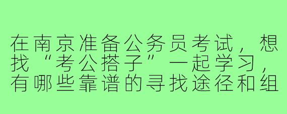 在南京准备公务员考试，想找“考公搭子”一起学习，有哪些靠谱的寻找途径和组队建议？