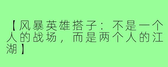 【风暴英雄搭子:不是一个人的战场,而是两个人的江湖】