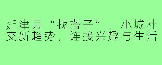 延津县“找搭子”:小城社交新趋势,连接兴趣与生活