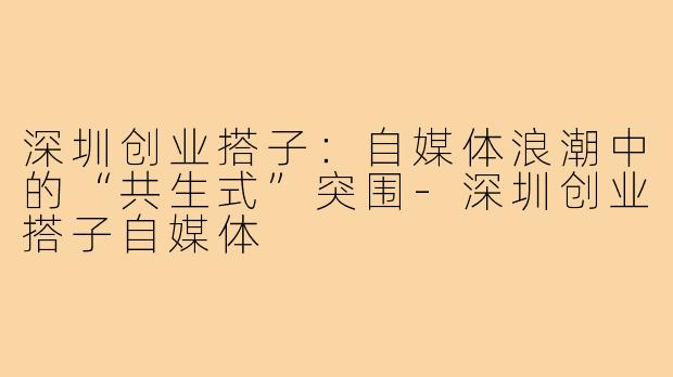 深圳创业搭子：自媒体浪潮中的“共生式”突围-深圳创业搭子自媒体