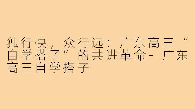 独行快,众行远:广东高三“自学搭子”的共进革命-广东高三自学搭子