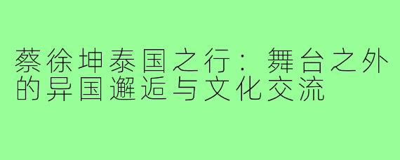 蔡徐坤泰国之行：舞台之外的异国邂逅与文化交流