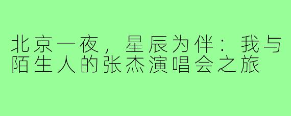 北京一夜,星辰为伴:我与陌生人的张杰演唱会之旅