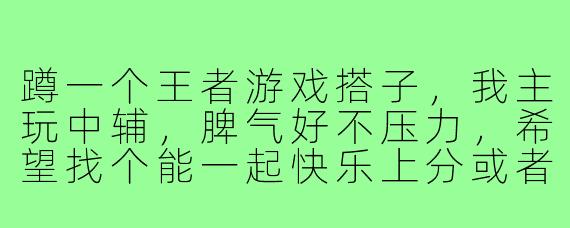 蹲一个王者游戏搭子,我主玩中辅,脾气好不压力,希望找个能一起快乐上分或者匹配娱乐的队友,最好能开麦交流,你平时什么段位?主要玩什么位置呀?