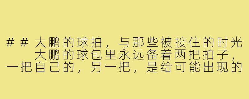 ##大鹏的球拍，与那些被接住的时光

大鹏的球包里永远备着两把拍子，一把自己的，另一把，是给可能出现的“新人”准备的。每周三、周六晚上七点半，大学城体育馆三楼，那片灯光最亮、地板有些许磨损的3号场，是他的“领地”。他的邀约信息十年如一日地发在几个五百人羽毛球群里，格式严谨得像公文：“今晚7:30，大学城馆3号场，现有两缺二，水平中等，自带拍与水，费用AA。新人欢迎，大鹏。”-大鹏羽毛球搭子