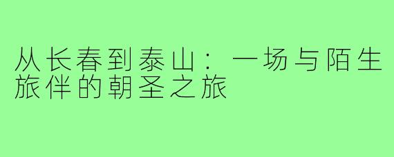 从长春到泰山：一场与陌生旅伴的朝圣之旅