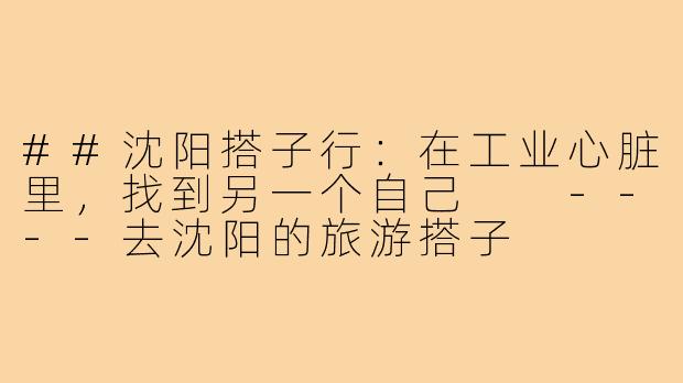 ##沈阳搭子行：在工业心脏里，找到另一个自己

----去沈阳的旅游搭子